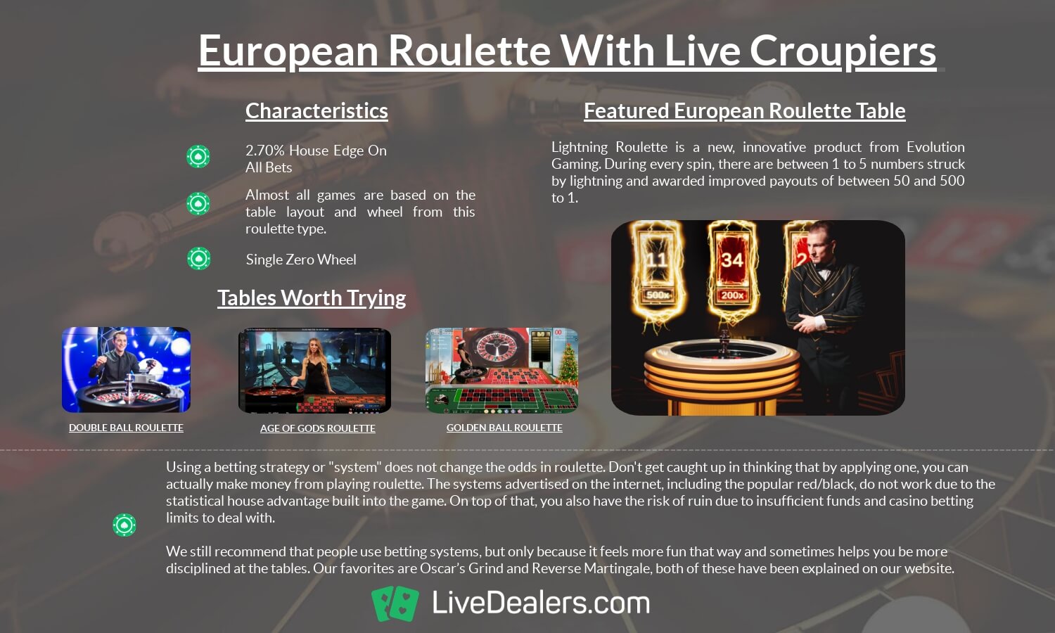 EUROPEAN ROULETTE WITH LIVE DEALERS