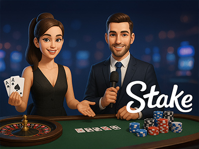 Interface d'un jeu de table en direct avec un croupier virtuel sur Stake Casino